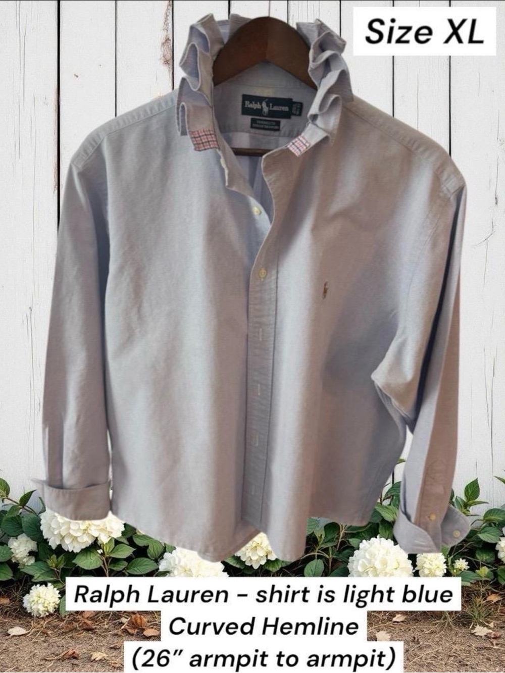 Ralph Lauren Upcycled Reworked Oxford Shirt Light Blue- Large or XL